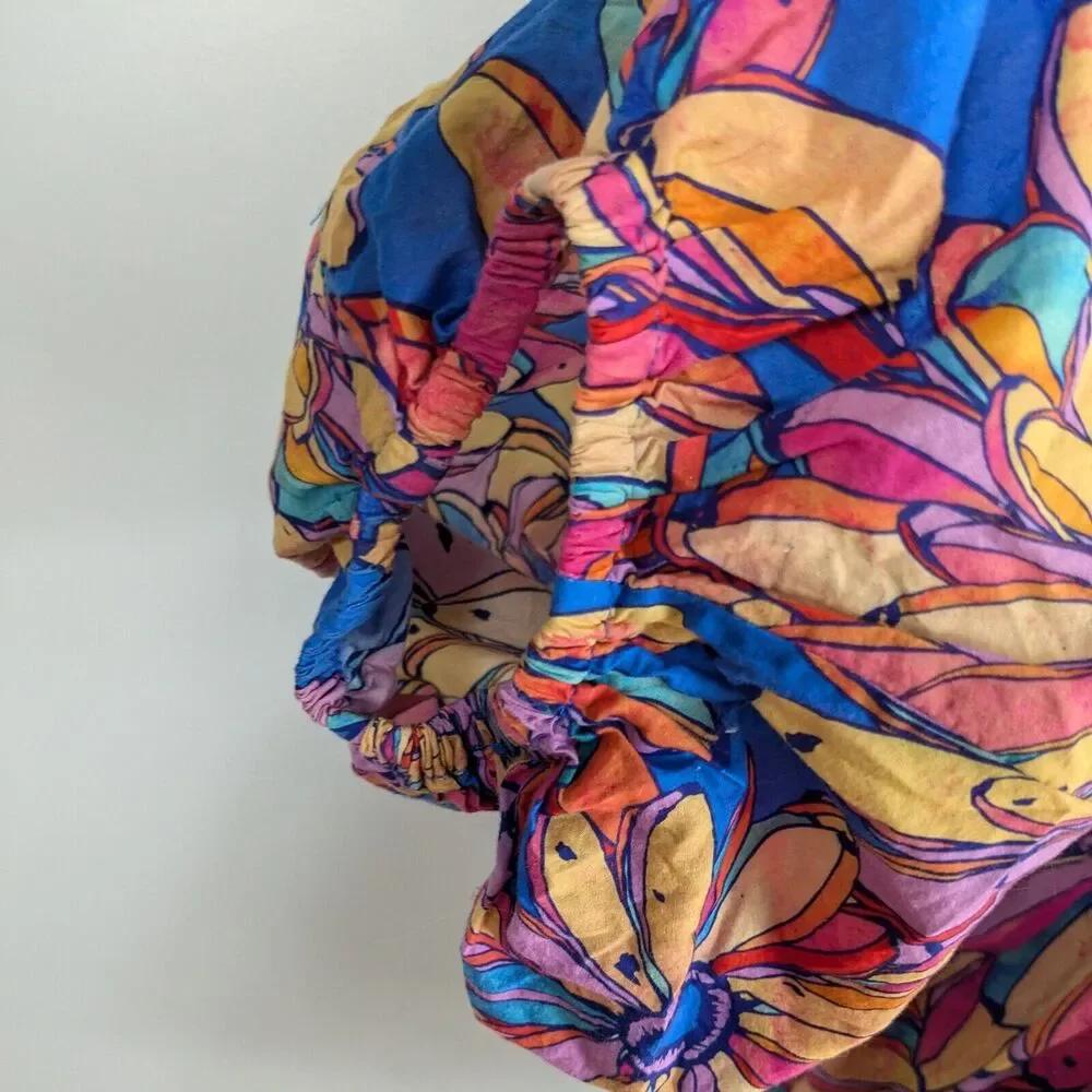 Farm Rio Top S Multicolor Floral Long Sleeve Puff Blouse Tropical Anthropologie